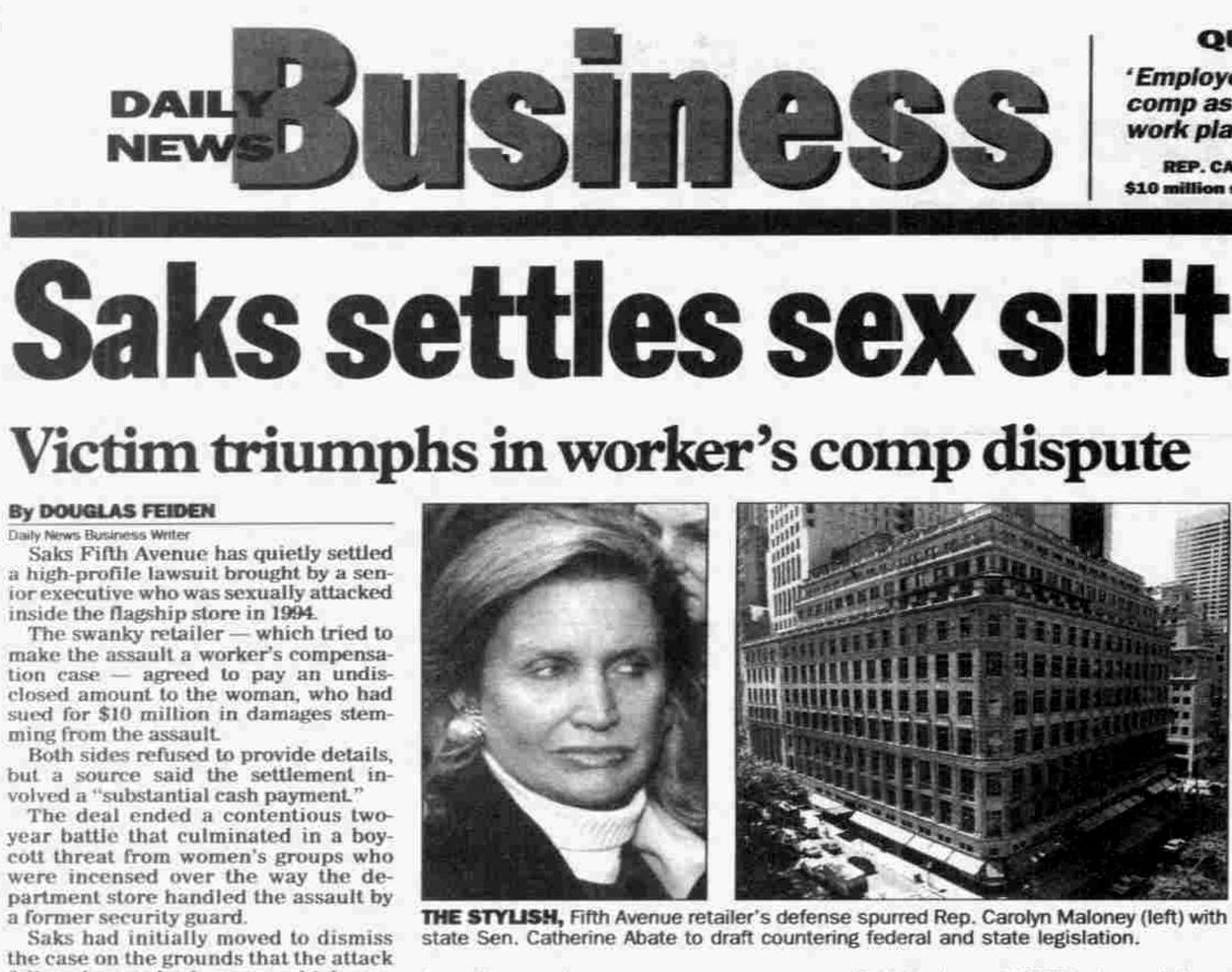 Daily News, January 23, 1997: Saks settles sex suit.