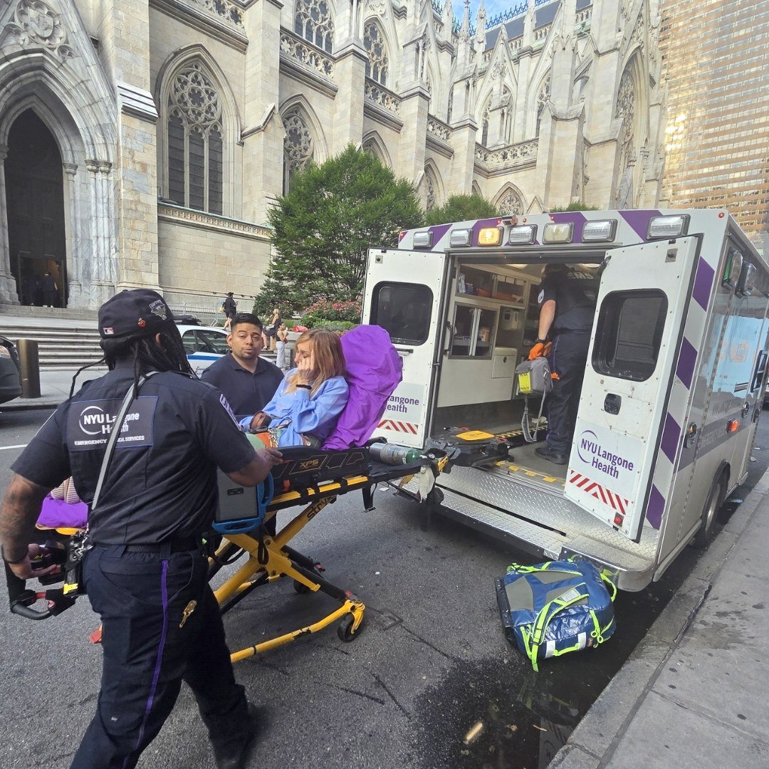 My mom on a stretcher outside Saks Fifth Avenue, June 28, 2026
